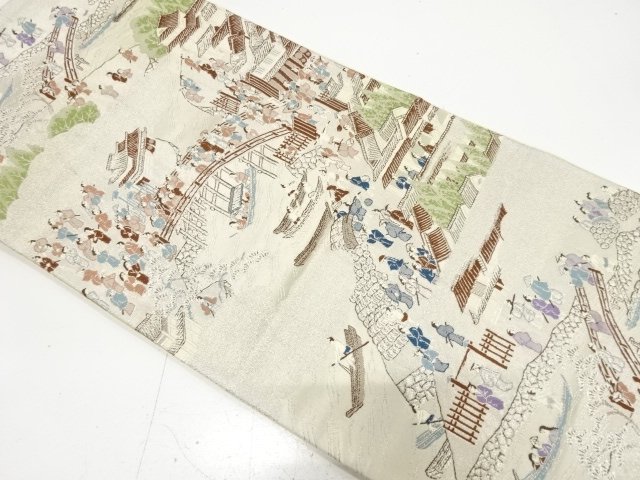 アンティーク　時代風景模様織り出し袋帯（材料）